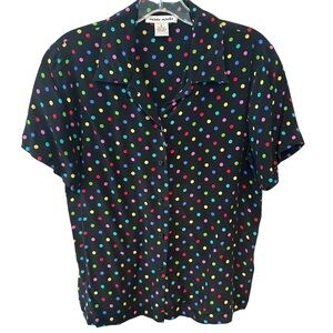 Michele Michelle Vintage Women's Y2K Black Polka‎ Dot Silk Blouse in Size S